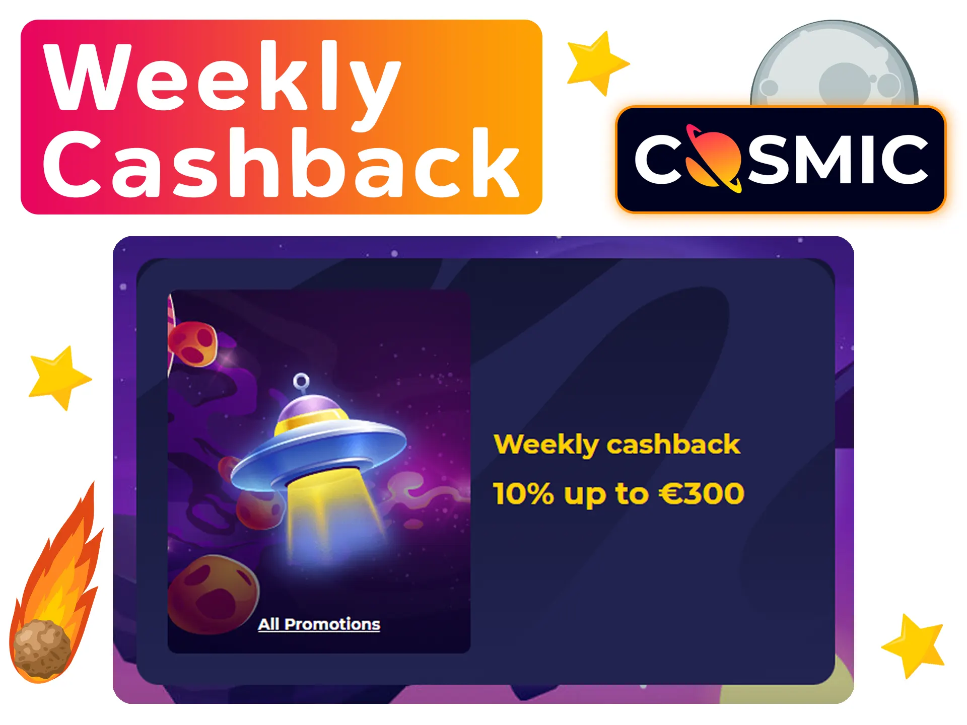 Reload your Cosmicslot cashback limit every week.